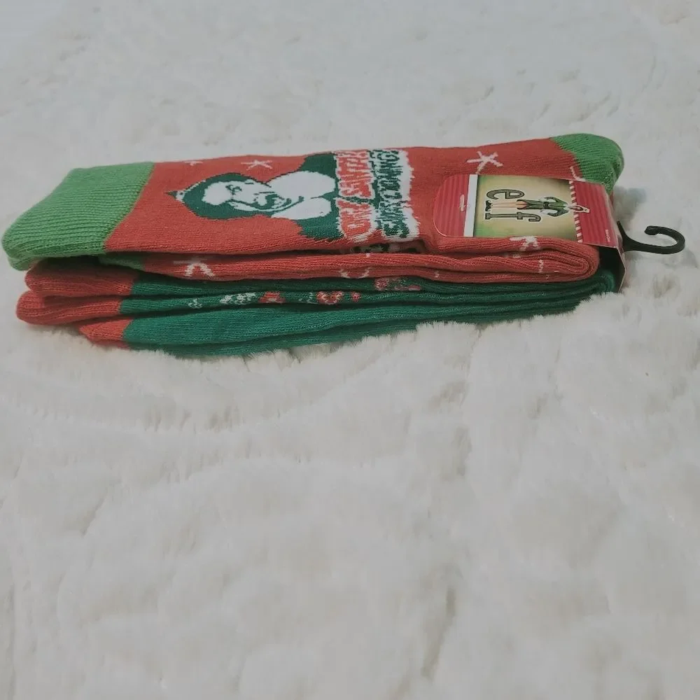 Bioworld Elf Christmas Movie 2 Pair Crew Socks Size 10-13 Shoes 8-12 New